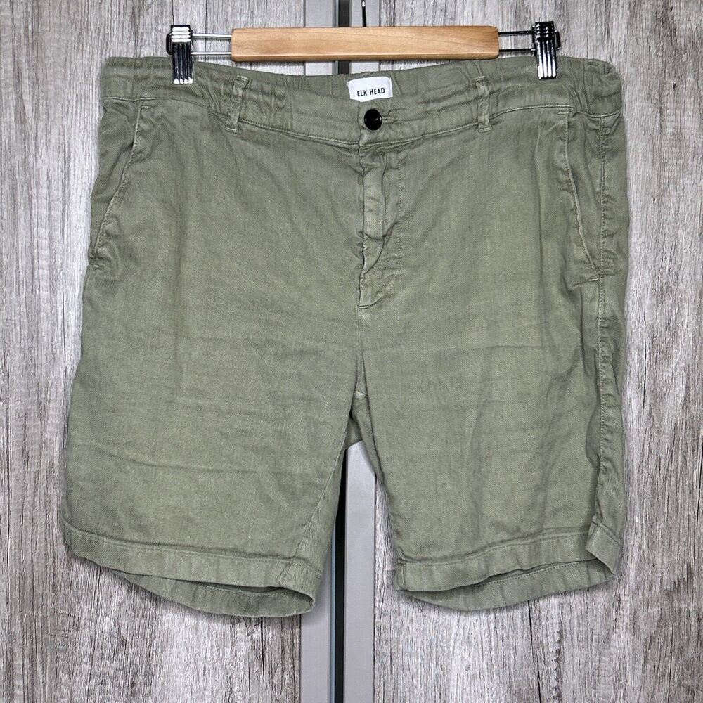 Elk Head Linen Shorts Olive Green